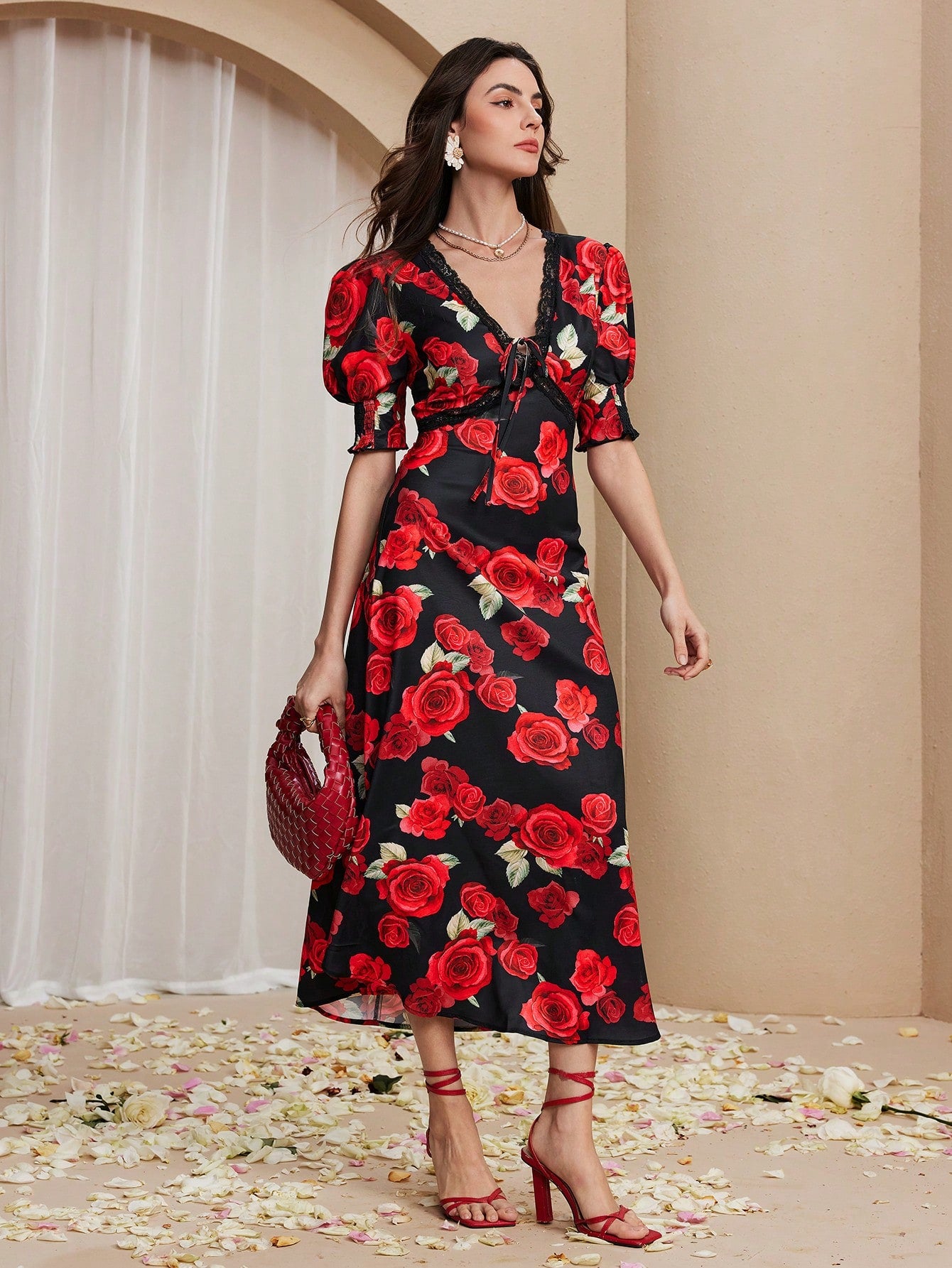 Capture timeless style in this elegant women's V-neck lace patchwork long dress. Perfect for any occasion, its intricate lace detailing adds a touch of sophistication while the V-neckline flatters your figure. Make a statement in this versatile dress that exudes both class and charm.