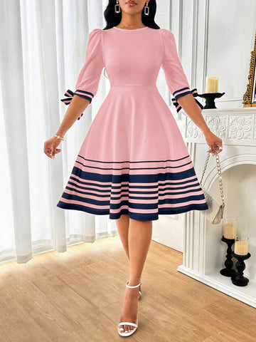 Get ready to turn heads with this chic A-Level dress! The Elegant Women's White Striped Decorative Dress is the perfect addition to your wardrobe. Featuring stylish white stripes and unique decorative detailing, this dress will elevate your style to the next level. Stand out in a sea of boring fashion options.