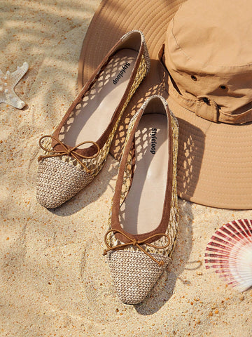 Upgrade your spring vacation style with these Elegant Woven Bow Decor Square Toe Flats. The unique bow design adds a touch of elegance, while the square toe provides comfort. Perfect for long walks on the beach or exploring new cities. Treat your feet to these stylish and comfy shoes!