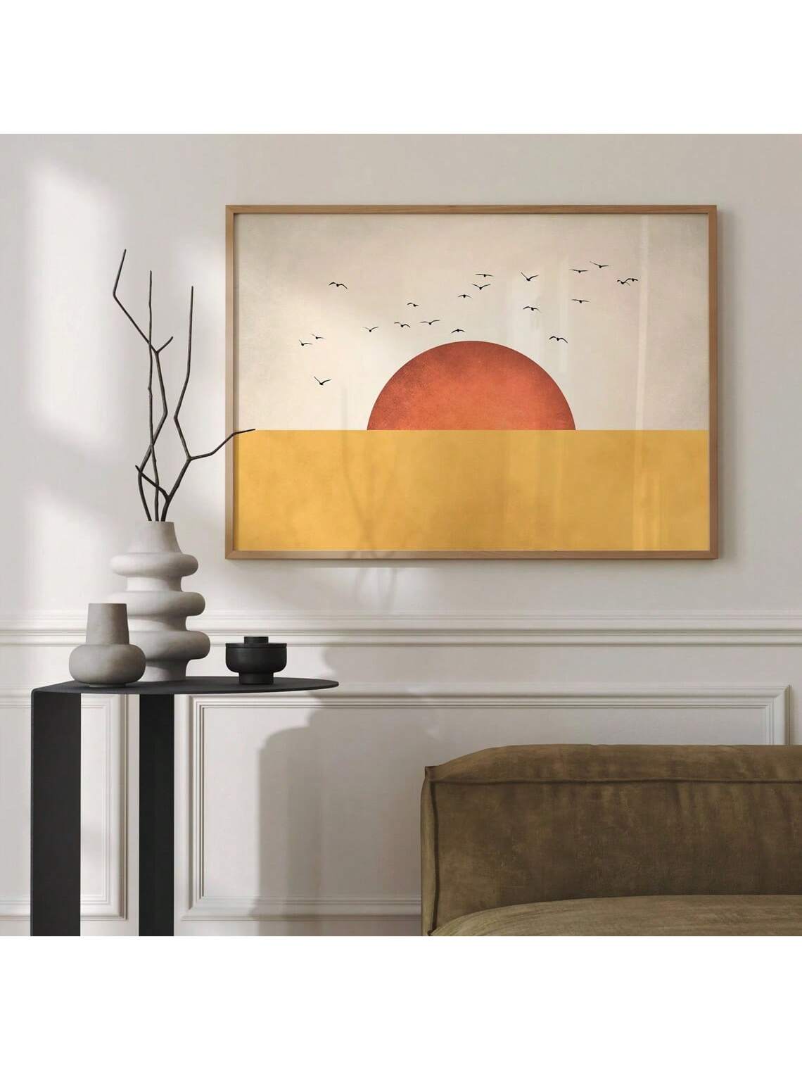 Transform your walls into a cheerful sanctuary with this stunning yellow flock of birds mural art print. Perfect for living rooms and bedrooms, this elegant design brings movement and warmth to any space. The vibrant golden hues create an uplifting atmosphere while the graceful bird silhouettes add sophisticated charm. Whether you're seeking a focal point or a subtle accent, this print captures the beauty of nature with modern flair. Ideal for those who want to infuse their home with personality and joy wit