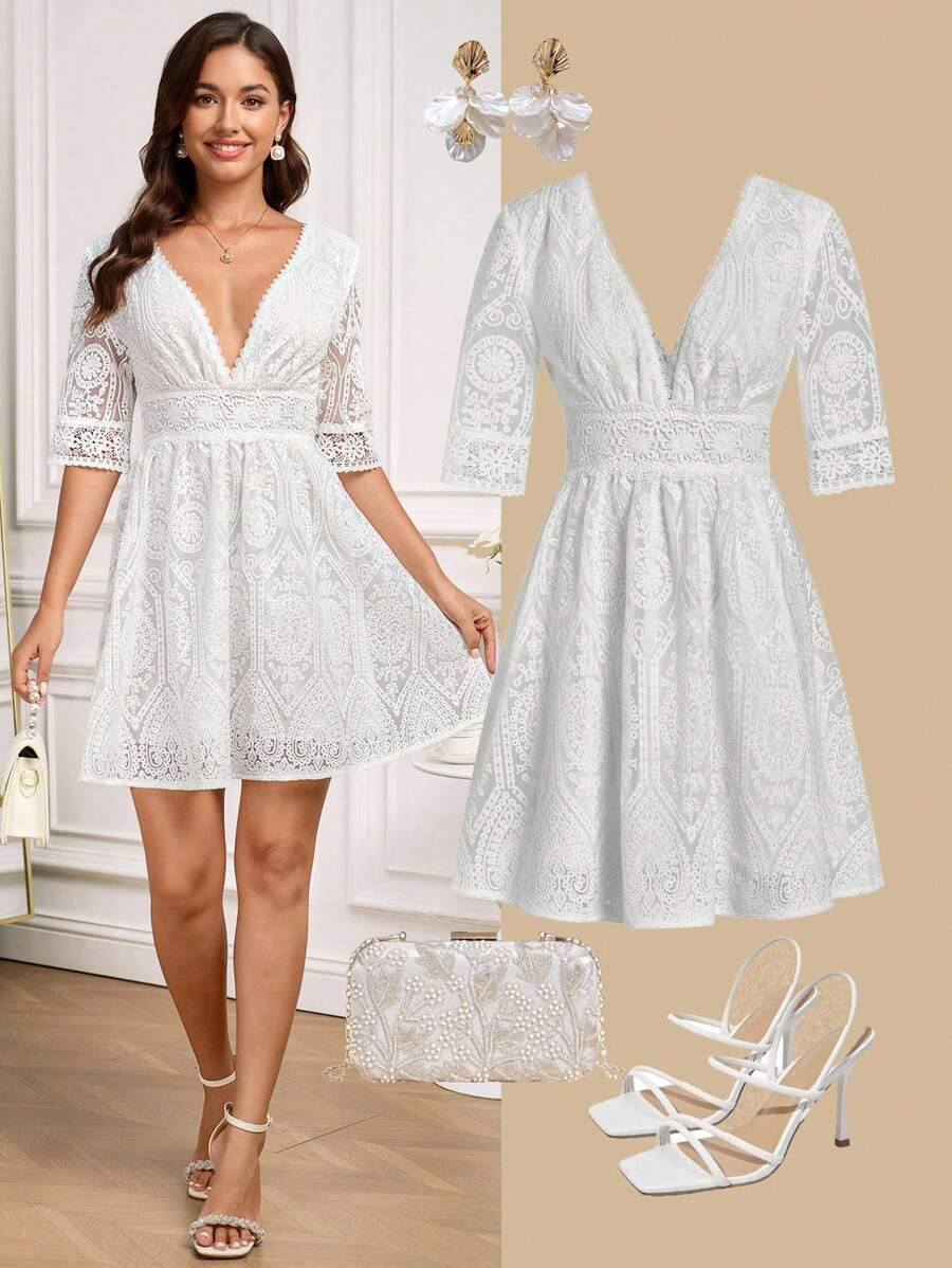 Step into summer with a touch of vintage charm in this elegantly embroidered white A-line dress. Its flattering silhouette and delicate detailing make it the perfect choice for weddings or any sunny occasion where modesty meets style. Light, breezy, and effortlessly graceful, this dress will have you twirling through the season with playful sophistication.