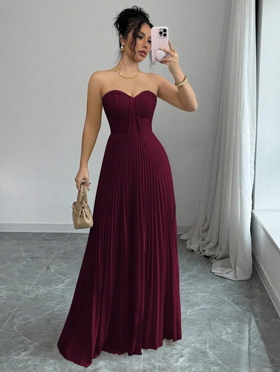 Elenzga Elegant Ruched Waist A-Line Dress for Women - Perfect for Romantic Occasions Elenzga Elegant Ruched Waist A-Line Dress for Women - Perfect for Romantic Occasions