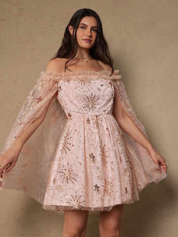 Shimmer into the spotlight in this show-stopping plus size party dress! Featuring a chic off-shoulder neckline and dazzling sequin mesh detailing, this dress transforms any celebration into your moment to shine. The flattering silhouette hugs curves beautifully while the shimmering embellishments catch every light on the dance floor. Perfect for holiday galas, festive gatherings, or any occasion calling for glamorous flair. Slip into confidence and let your style do the talking!