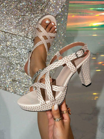 Step into the spotlight with these dazzling White Mermaid Scale High Heel Sandals. Featuring a shimmering glitter finish and a chic Roman-inspired design, they’re perfect for turning heads at any party. Elevate your look with a splash of sparkle and a confident stride that’s ready to dance the night away.