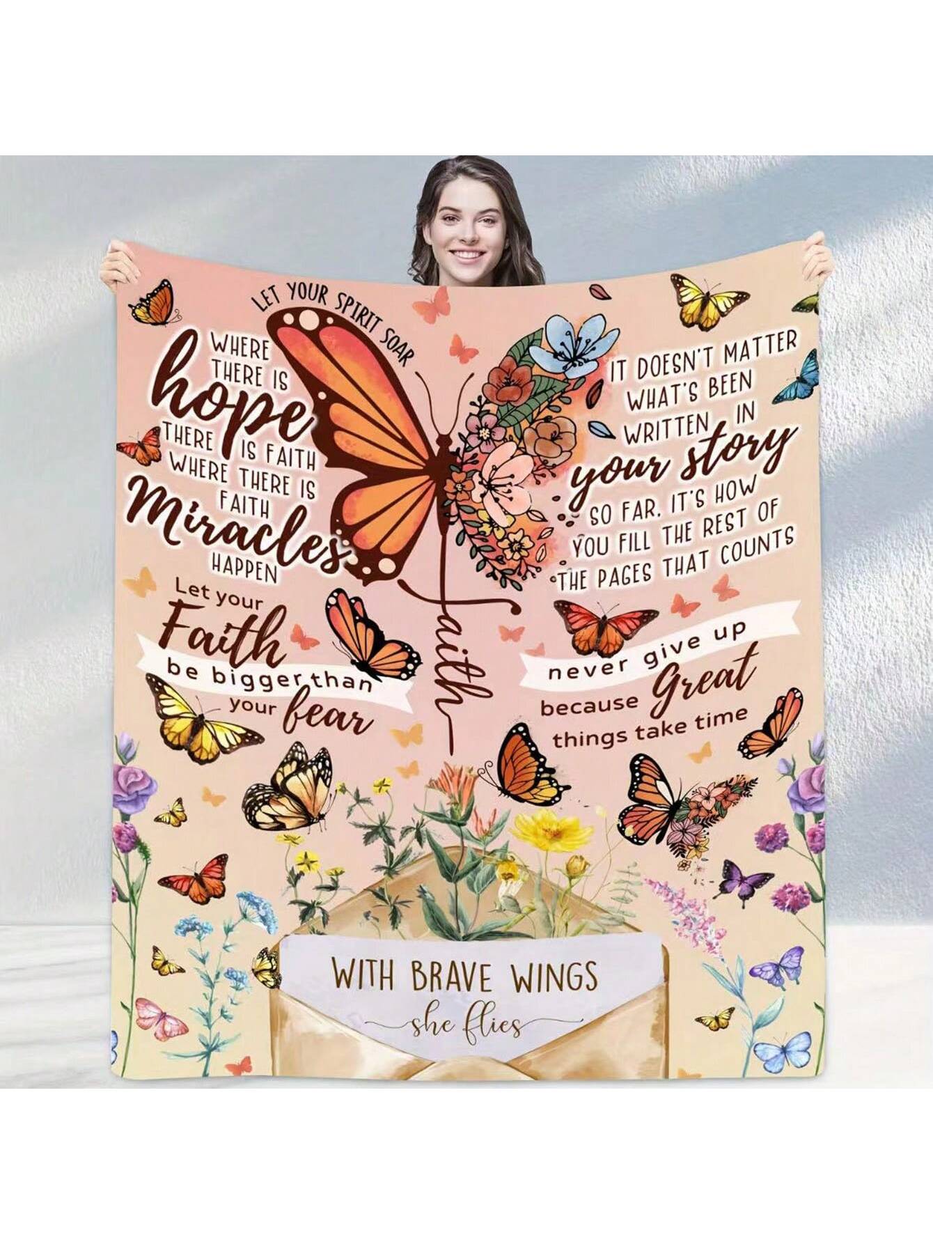 This cozy flannel blanket features a colorful butterfly letter print, adding a touch of whimsy to your home. Embrace comfort all year round with this versatile all-season throw. Your home will thank you!