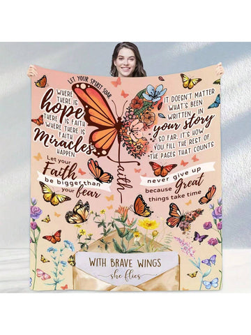 This cozy flannel blanket features a colorful butterfly letter print, adding a touch of whimsy to your home. Embrace comfort all year round with this versatile all-season throw. Your home will thank you!
