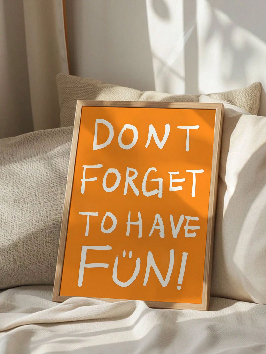 Add some inspiration to your modern home decor with our Embrace Life canvas art. Featuring a playful 'Don't Forget to Have Fun' quote, this piece serves as a reminder to enjoy life's simple pleasures. Hang it in your home or office as a charming and quirky accent.