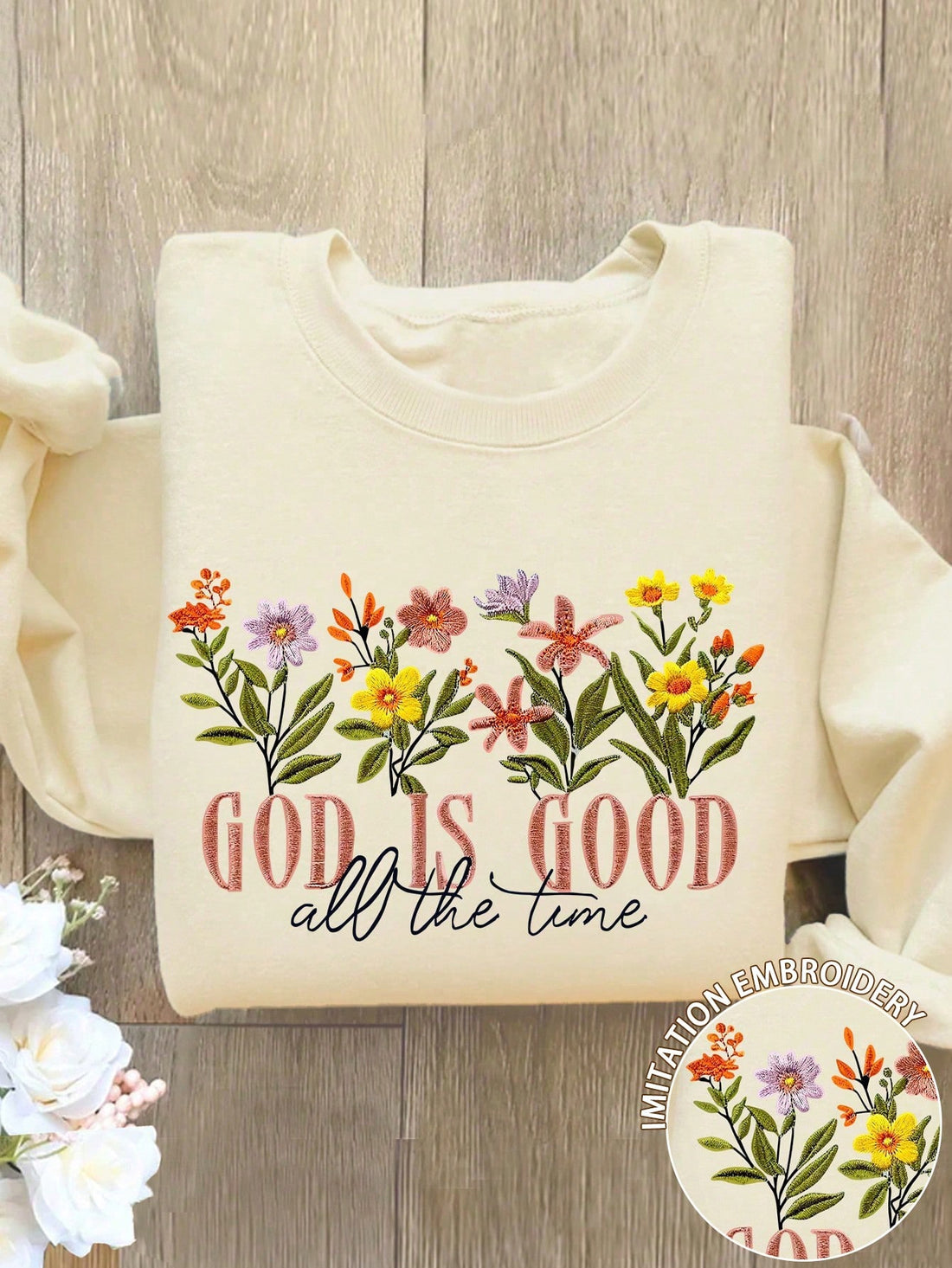 Unleash your inner nature lover with the 'God Is Good' Floral Print Sweatshirt. Perfect for embracing the great outdoors and showing off your cottagecore style, this sweatshirt will keep you cozy and chic. Spread good vibes with the charming floral print and be one with nature.