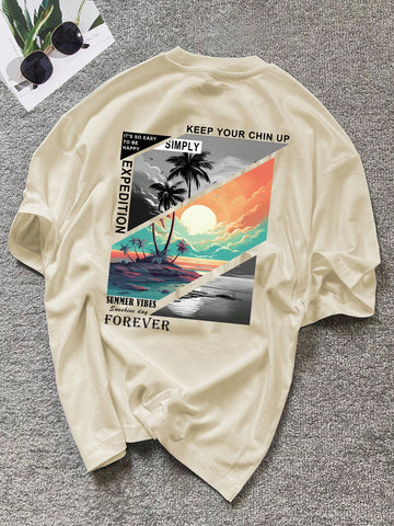 This men's loose fit t-shirt features a beautiful scenery print, promoting relaxation and comfort. The loose fit allows for a relaxed feel, making it the perfect choice for lounging or casual outings. Embrace the tranquility and embrace comfort with this t-shirt.