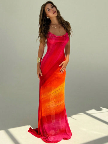Get ready to shine all season in the Rainbow Ombre Backless Maxi Boho Dress! Its vibrant ombre colors and breezy, backless design make it your go-to for vacations, beach days, and graduation parties. Feel the carefree, playful spirit of summer wherever you go with this effortlessly stylish maxi that moves as freely as you do.