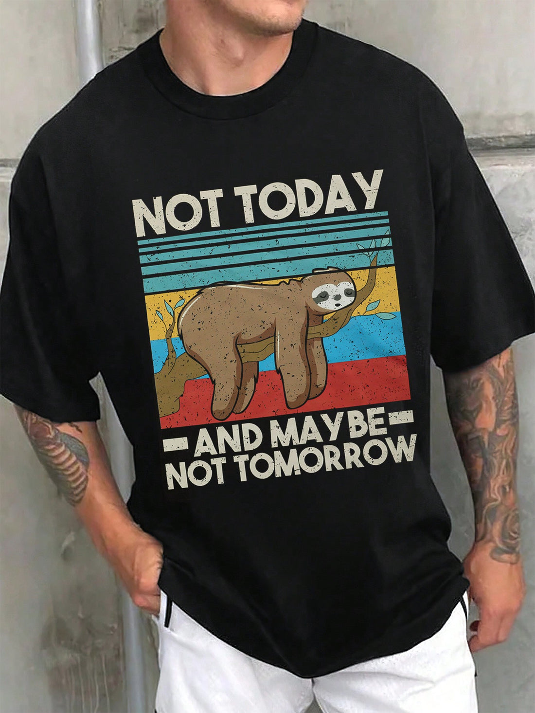 Unleash your inner sloth with our Men's Sloth Slogan Graphic T-Shirt. Made with soft cotton fabric and a comfortable fit, this shirt allows you to relax and embrace your lazy side. Perfect for a casual day or a night in, it's the perfect addition to any wardrobe.