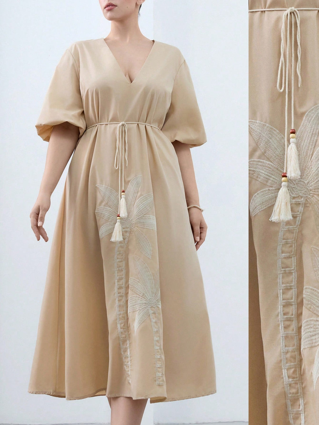 Embrace sunny days with this playful summer dress featuring charming embroidered coconut trees. The adjustable drawstring waist lets you find your perfect fit, while the lightweight fabric keeps you cool and comfortable. Perfect for beach strolls or casual outings, this dress adds a breezy, effortless vibe to your warm-weather wardrobe.