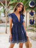 This playful embroidered mini dress features a flattering V-neck and charming winged sleeves, making it your go-to for sunny summer days. Lightweight and breezy, it’s perfect for vacation adventures or casual outings, adding a touch of fun and flair to your warm-weather wardrobe.