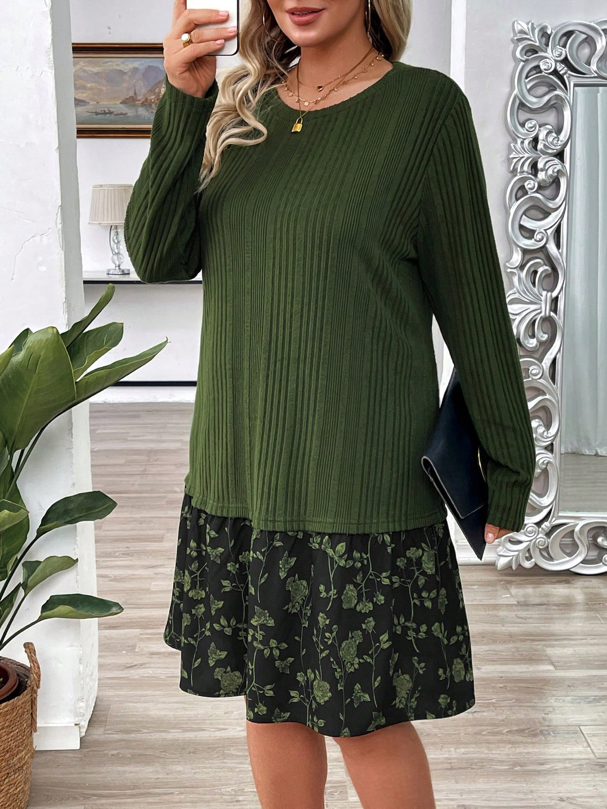 knit dress spring Emery Rose Plus Size Women's Soft Textured Ditsy Floral Long Sleeve Kn – Canary Houze 9.25 x 17 18/24M 3 inch center Cost:$20 Satin Pearl Halter Maxi