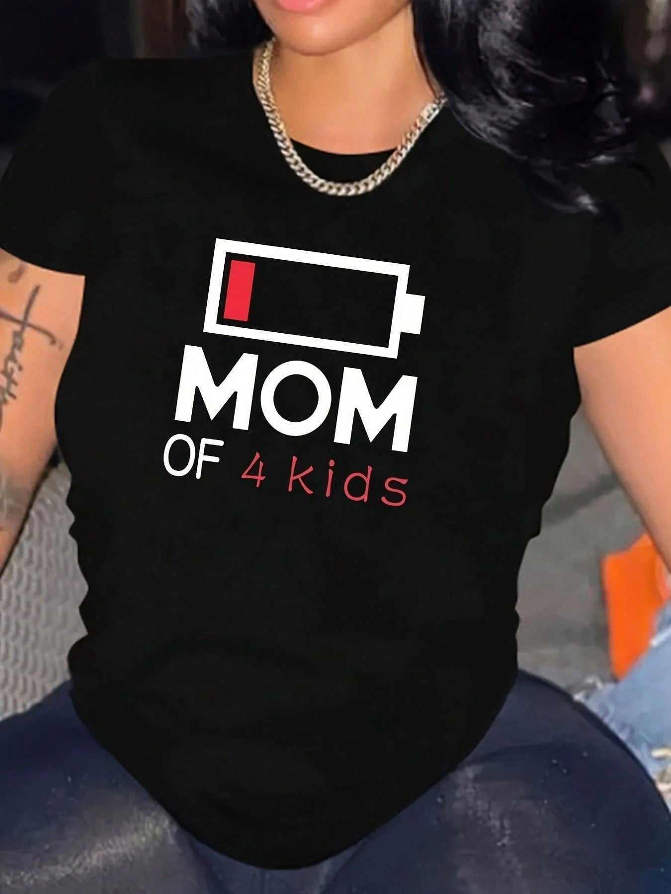 Charge up the fun with our Empowered Mama tee, perfect for all creative 'Mom of 4's out there! Show off your powerful parenting skills with this battery-themed graphic tee. Because being a mom of 4 means always staying charged (and caffeinated)!