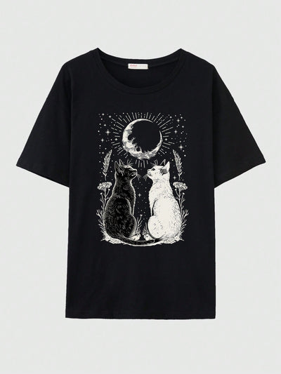 Introduce an air of magic and mystery to your wardrobe with our Enchanted Nights: Goth Fairy Cat & Moon Graphic Tee. This unique design features a mystical cat perched atop a crescent moon, surrounded by an enchanting gothic fairy landscape. Made with high-quality materials for both style and comfort.