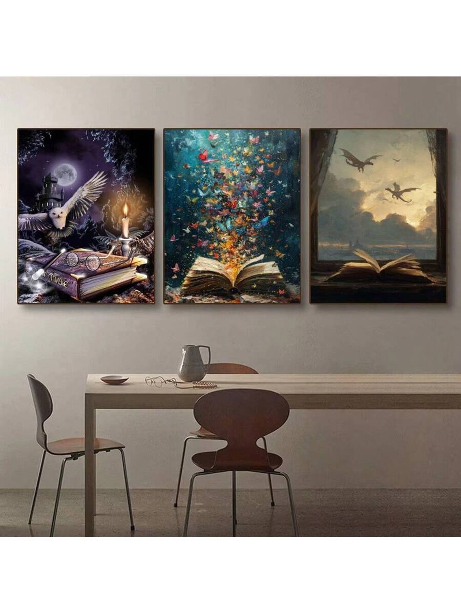 Transform your space with this playful 3-piece canvas set featuring an abstract universe paired with a mystical forest dragon. Each panel brings vibrant colors and imaginative design, sparking creativity and wonder. Perfect for adding a touch of magic and charm to any room in your home.