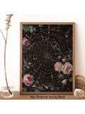 Bring a touch of magic to your space with this enchanting dark floral wall art. Featuring delicate pink roses adorned with sparkling dewdrops on intricate spider webs, it adds a whimsical charm to any home or office. Perfect for those who love nature’s mysterious beauty with a playful twist.