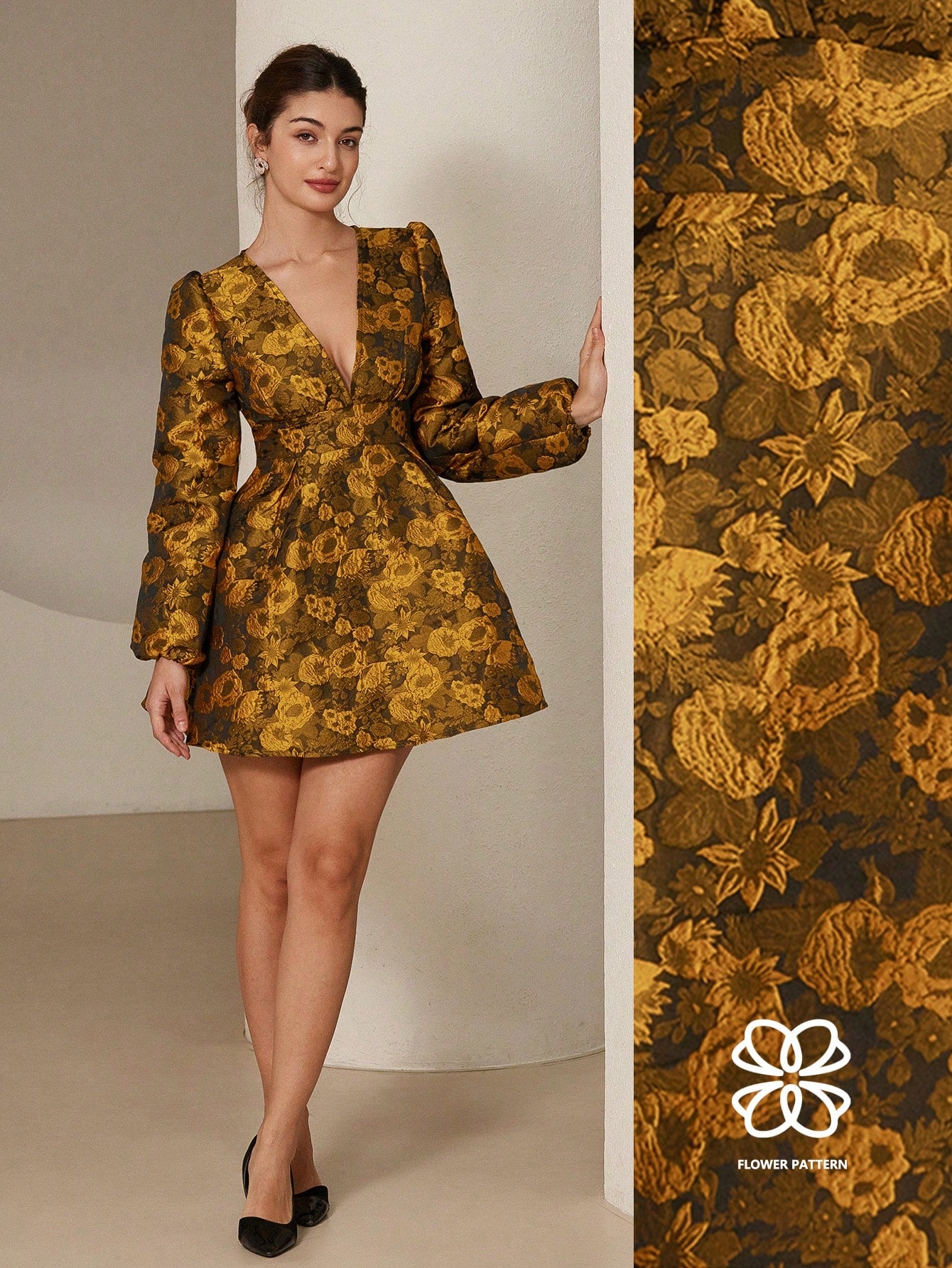 Get ready to enchant your way through spring and Valentine's Day with our Enchanting Floral Jacquard High-Low Puff Sleeve Dress! The delicate floral jacquard adds a touch of whimsy, while the high-low hemline and puff sleeves make this dress perfect for any occasion. Don't wait, add this dress to your wardrobe now.