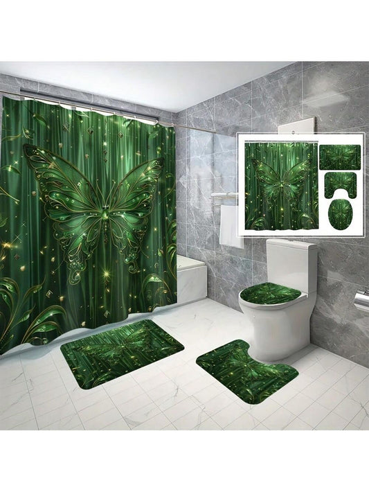 Upgrade your bathroom with the Enchanting Green Butterfly 4-Piece Waterproof Shower Curtain Set. Experience the magic of stunning 3D digital printing and transform your space into a serene oasis. With this set, you'll also enjoy the benefits of a waterproof material, ensuring long-lasting durability and easy maintenance.