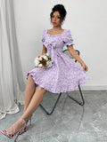 Get ready to charm everyone with our Enchanting Lavender A-Line Dress. Featuring delicate ruffled lantern sleeves and a charming bow detail, this dress is perfect for tea parties and romantic dates. Feminine and flirty, it will surely make you stand out in a crowd.