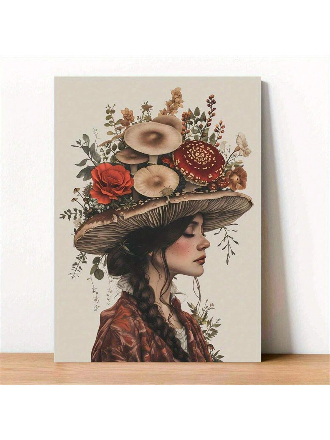 Experience the enchanting beauty of nature with our Mushroom Woman Canvas Art Print. This vintage botanical decor will add a dreamy touch to any space. Embrace your inner whimsy and decorate your walls with this unique and playful piece.