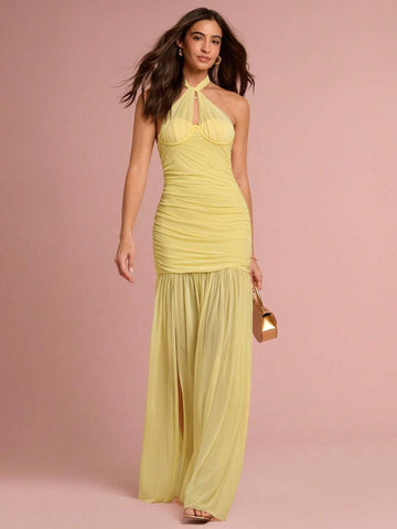 Turn heads this season in our stunning sunshine yellow halter neck maxi dress—the ultimate showstopper for summer getaways and unforgettable celebrations. The elegant backless design and flowing silhouette create an effortlessly romantic vibe, while the vibrant hue captures pure sunshine energy. Perfect for beach weddings, tropical vacations, or any occasion calling for a touch of magic. Slip it on and let your confidence shine as bright as the dress itself.