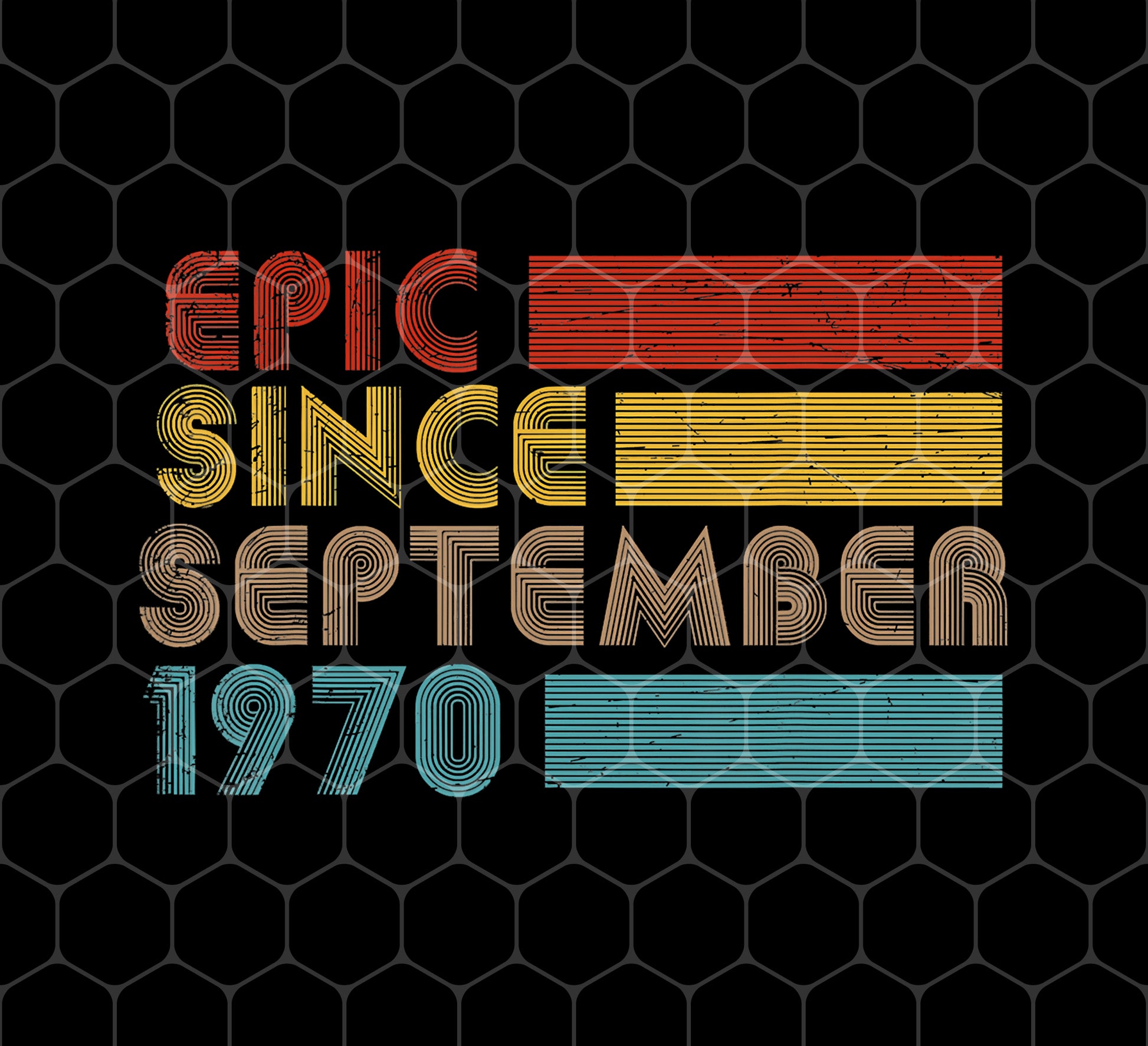 Epic Since September 1970, Vintage Birthday Gifts For 1970, Png For Shirts, Png Sublimation
