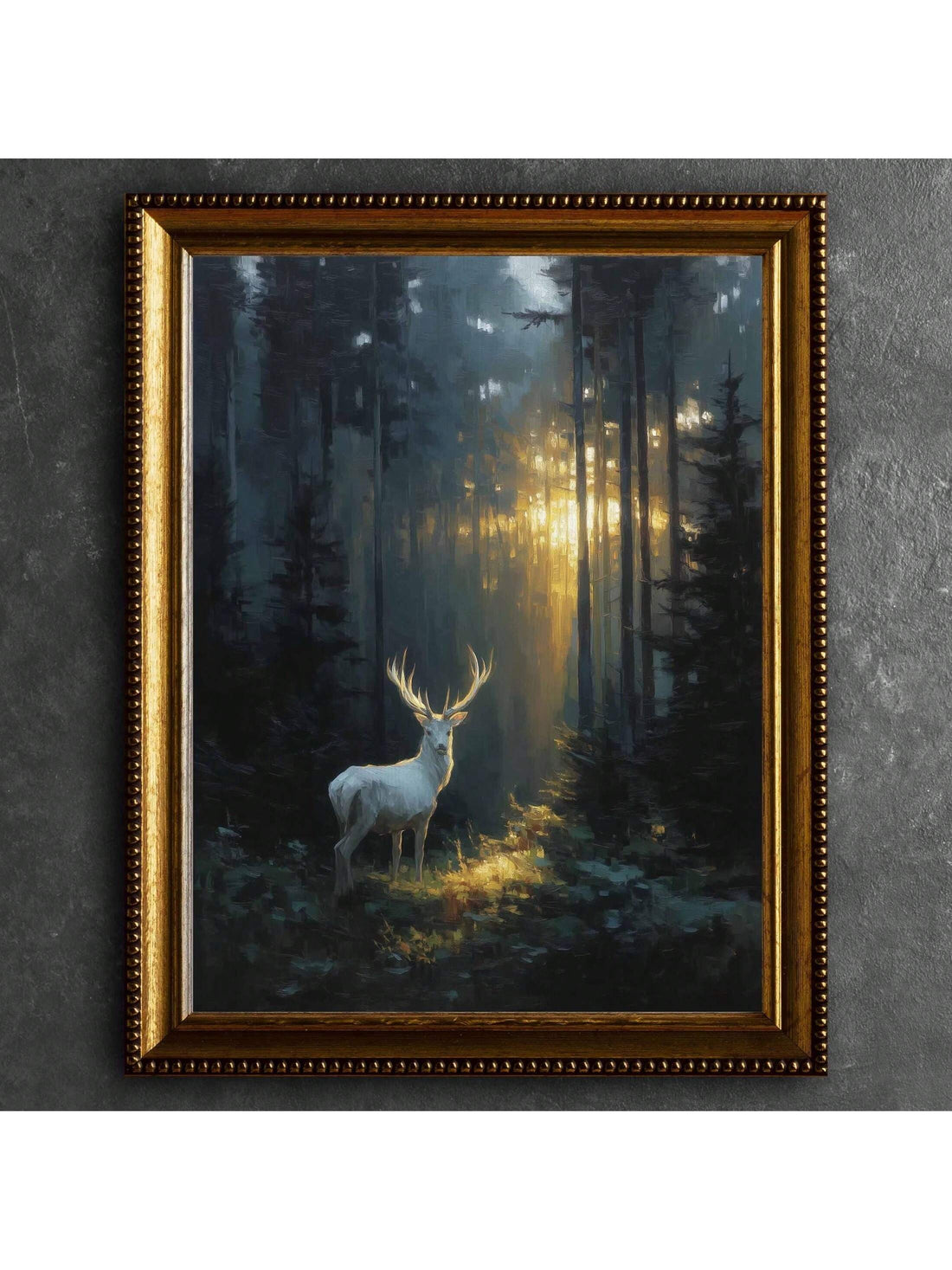 Bring a touch of winter enchantment to your space with this Ethereal White Deer Canvas Wall Art. Perfect for lovers of gothic fantasy and melancholic vibes, this striking piece captures the serene majesty of a ghostly deer amid a frosty backdrop. Its dreamy white tones and mysterious aura create a whimsical yet haunting atmosphere that invites imagination and calm—a playful nod to the magic of the season. Ideal for adding intrigue and elegance to any room craving a dash of winter wonder.