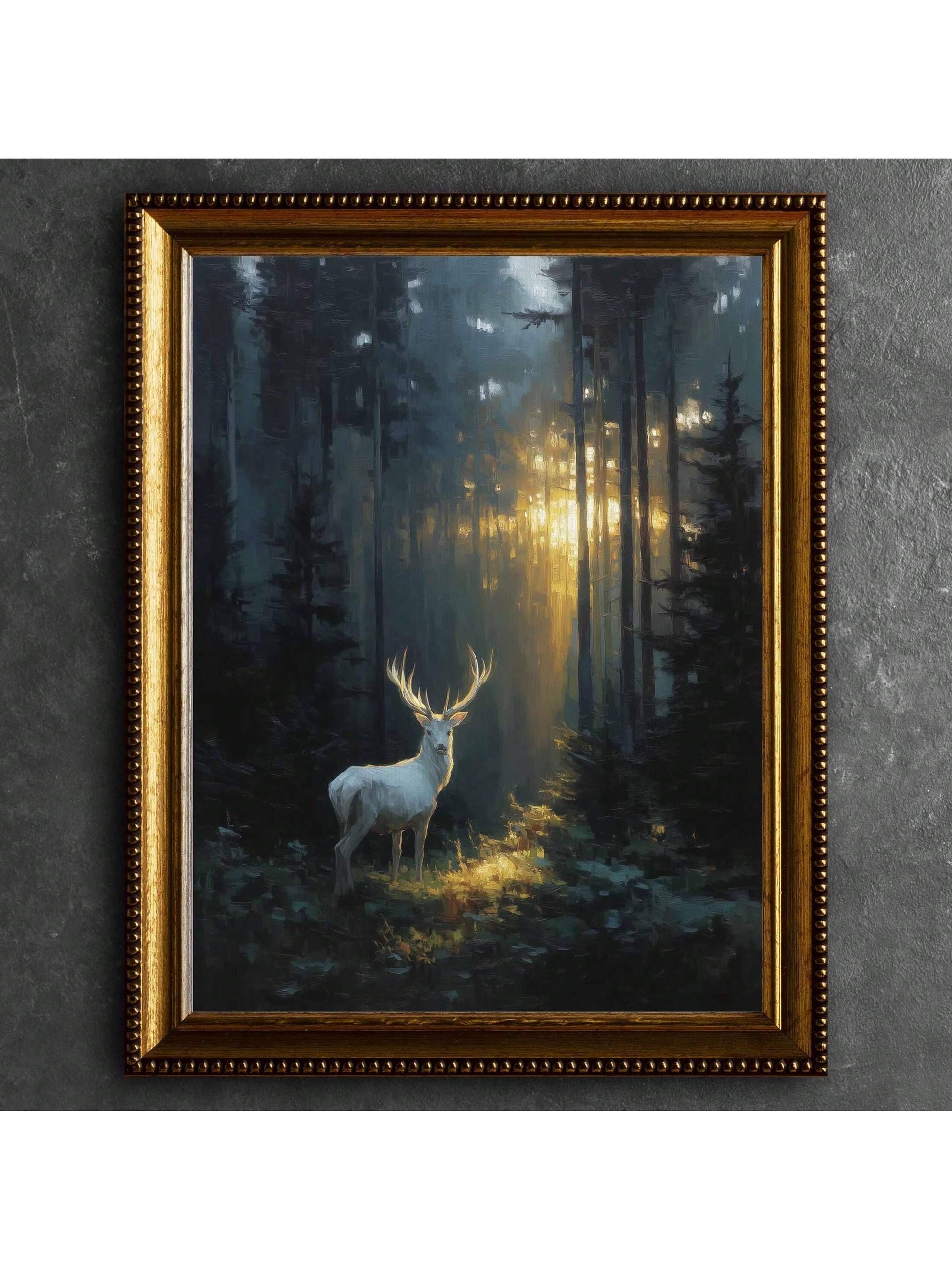 Bring a touch of winter enchantment to your space with this Ethereal White Deer Canvas Wall Art. Perfect for lovers of gothic fantasy and melancholic vibes, this striking piece captures the serene majesty of a ghostly deer amid a frosty backdrop. Its dreamy white tones and mysterious aura create a whimsical yet haunting atmosphere that invites imagination and calm—a playful nod to the magic of the season. Ideal for adding intrigue and elegance to any room craving a dash of winter wonder.