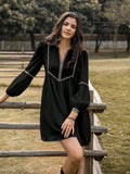 Get ready to turn heads in our Exotic Charm Black V-Neck Dress! Perfect for vacation or festivals, this lightweight, long sleeve dress exudes effortless style and charm. Embrace your playful side and make a statement with this unique and versatile dress. (Slay all day in our Exotic Charm Dress!)