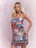 Get ready to turn heads and bring some tropical vibes to any occasion with our Exotic Elegance: Tropical Print Satin Bandeau Mini Dress. The printed satin fabric and bandeau style make this dress both elegant and exotic. Perfect for a playful and fun look that's sure to make a statement!