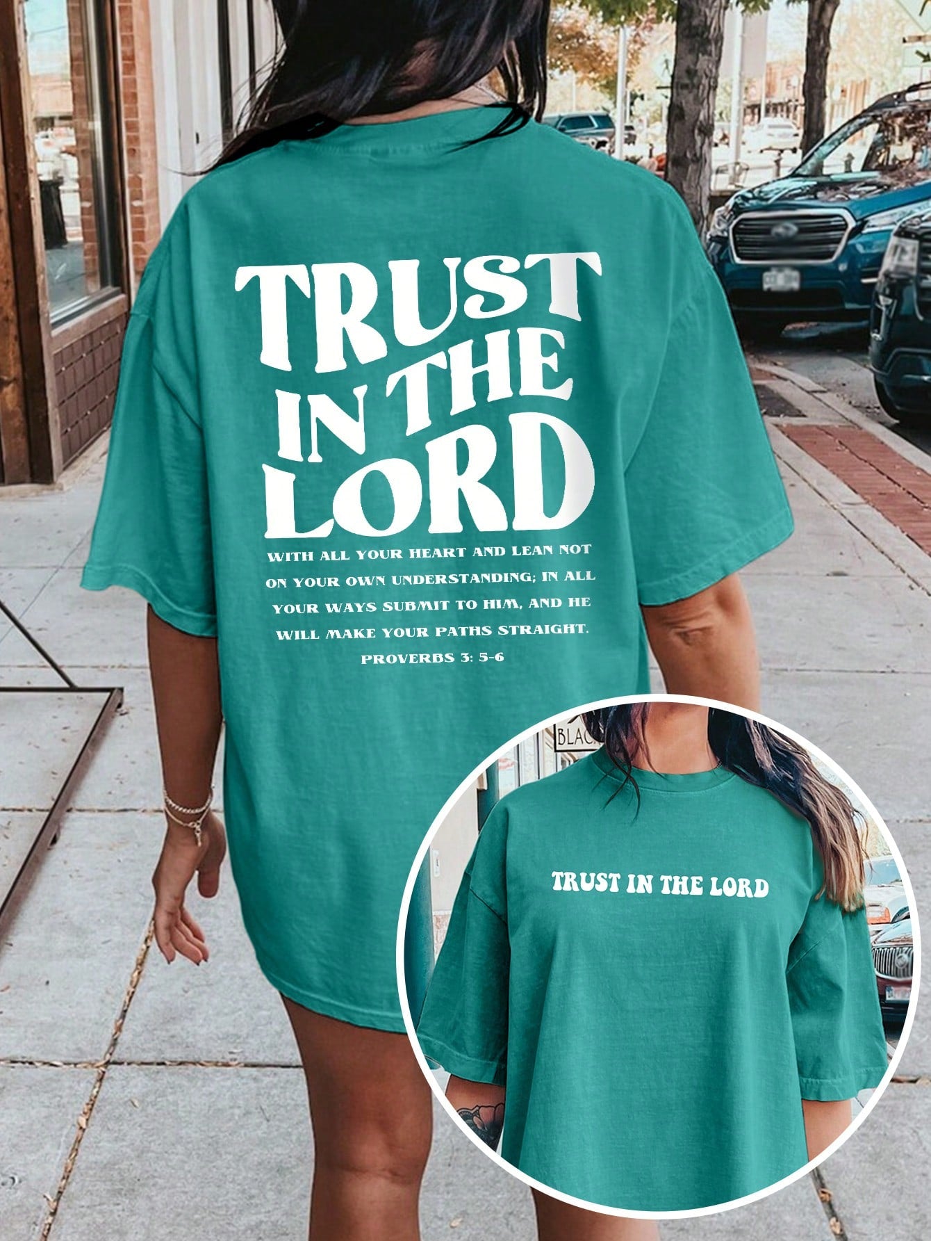 Show off your faith with our Faith-Inspired Summer Tee! This unique Trust in the Lord Graphic Drop Shoulder T-Shirt will keep you cool and stylish all season long. Trust in the Lord and look good doing it!