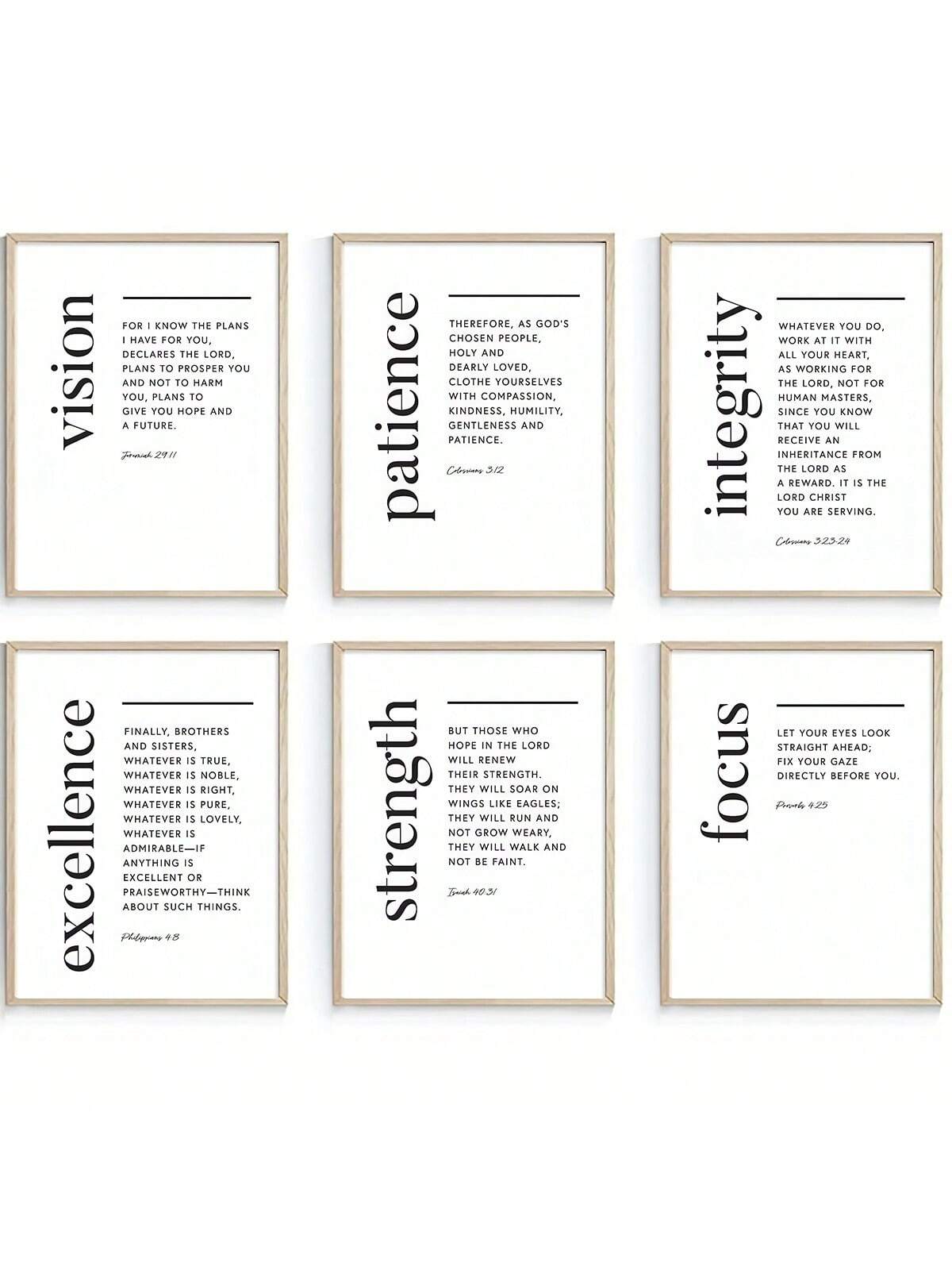 Enhance your home or office with this 6-piece Bible verse wall art set, featuring inspiring messages and beautiful designs. Perfect as a gift, these pieces are a reminder of faith and can bring a sense of peace and inspiration to any space. Made with high-quality materials for long-lasting beauty.