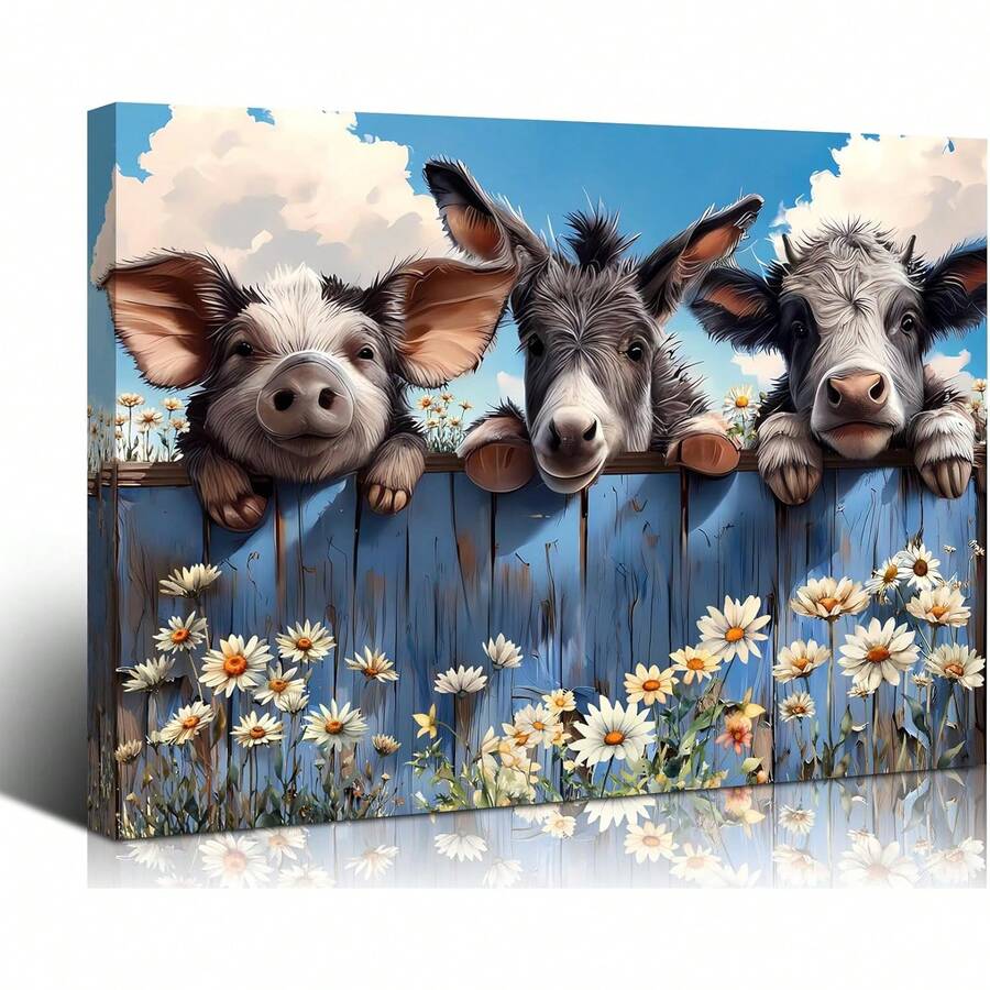 Nursery farmhouse wall decor with daisies and bright blue sky