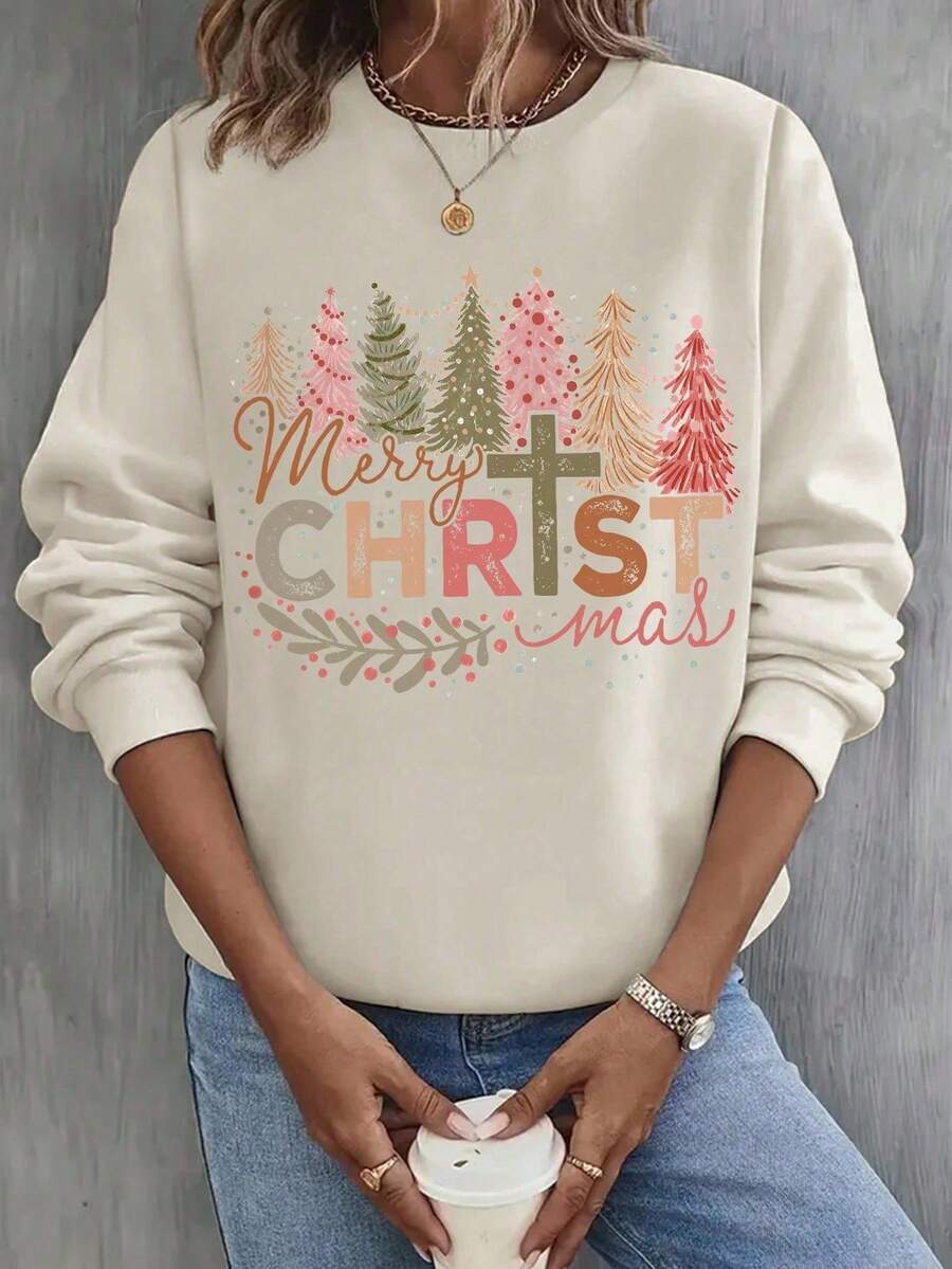 Deck the halls in style with this festive crew neck sweatshirt! Featuring a bold Christmas graphic print, it's the perfect blend of holiday cheer and everyday comfort. Soft, cozy fabric keeps you warm through the season, while the classic crew neck design pairs effortlessly with your favorite jeans or leggings. Whether you're spreading Christmas spirit at a holiday party or cozying up at home, this sweatshirt brings playful seasonal flair to your wardrobe. Celebrate in style!
