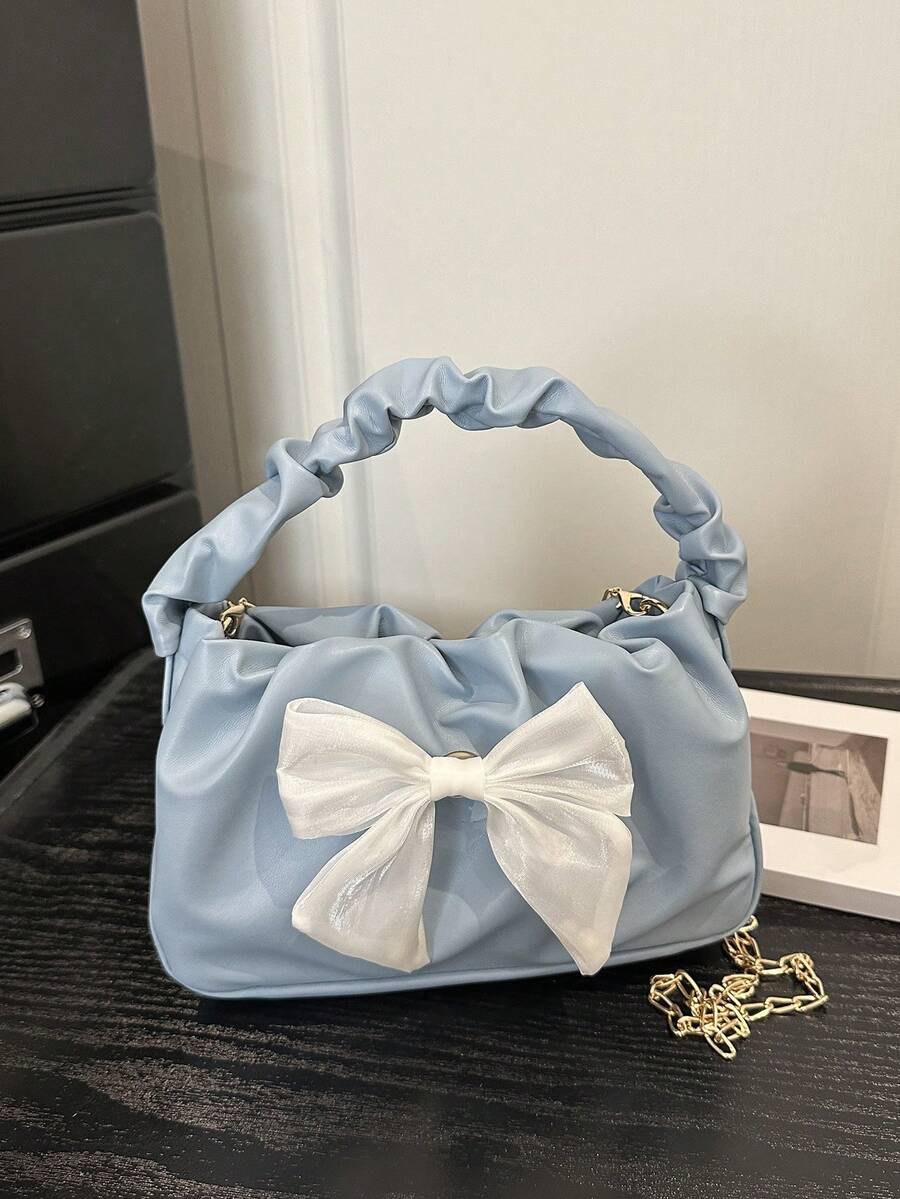 Image 1 - front view of Fashionable Crescent-Shaped Handbag with Silk Scarf Bow - Perfect Valentine’s Day Gift for Women