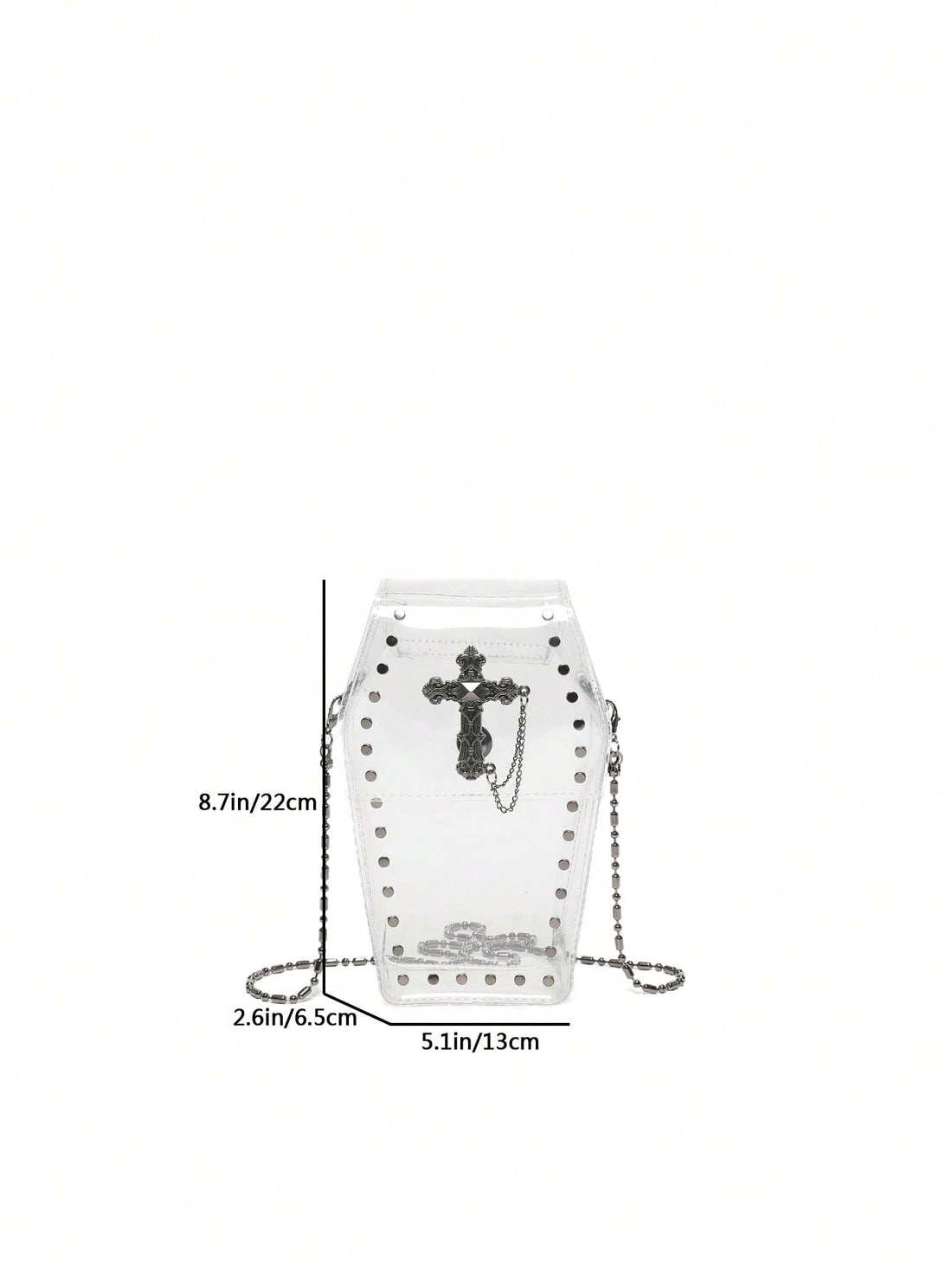 Upgrade your beach game with our Fashionable and Unique Transparent Chain Crossbody Coffin Bag. Its transparent design and waterproof material make it the ultimate beach essential. Plus, the trendy chain strap adds a stylish touch to your outfit. 