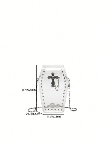 Upgrade your beach game with our Fashionable and Unique Transparent Chain Crossbody Coffin Bag. Its transparent design and waterproof material make it the ultimate beach essential. Plus, the trendy chain strap adds a stylish touch to your outfit. 