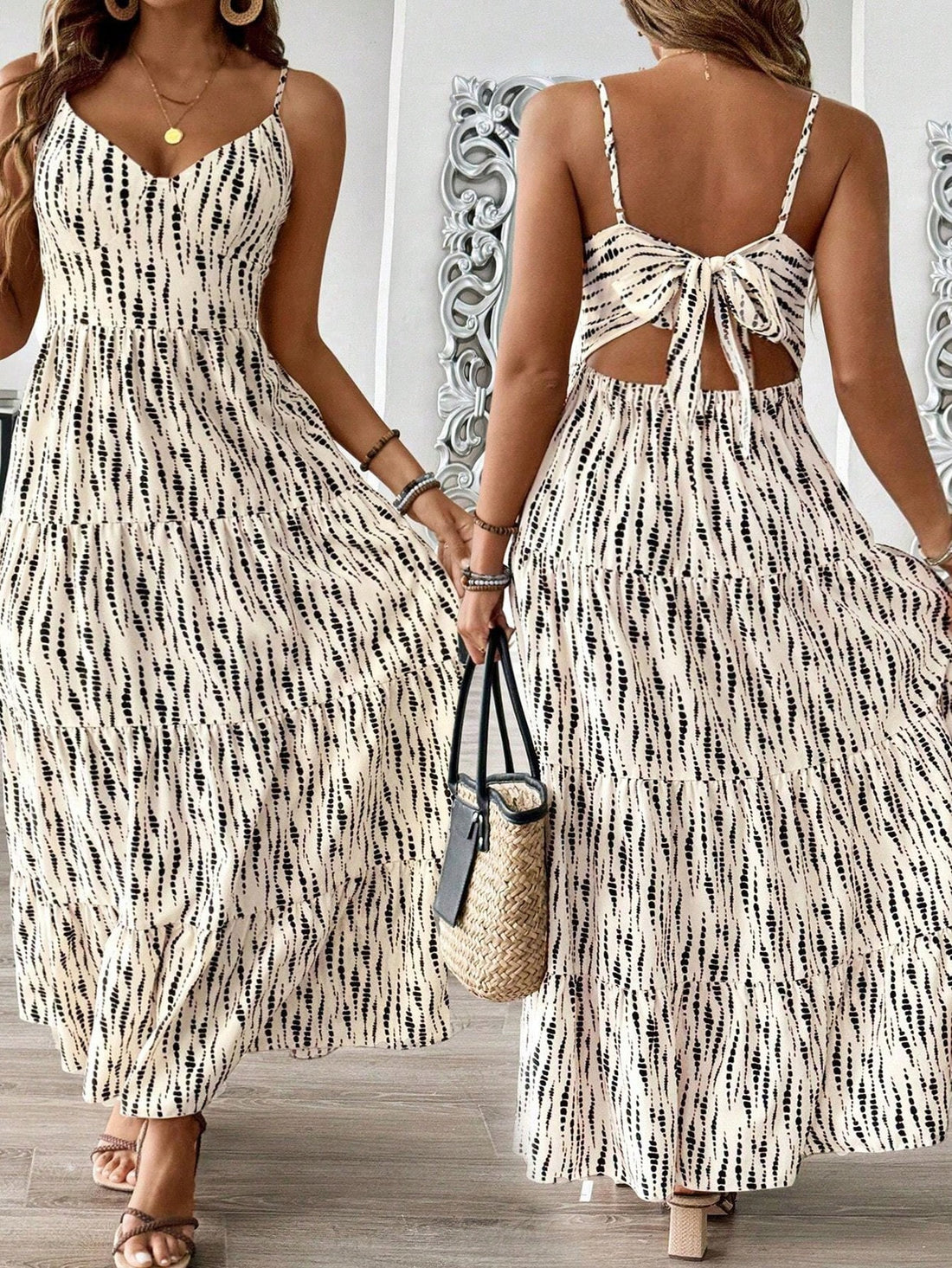 Experience effortless beauty and comfort with our Plus Size Women's Random Printed Cami Dress. Made with high-quality fabrics, this dress features a flattering fit and an intricate random print design. Perfect for any occasion, this dress will make you feel fabulous and confident.