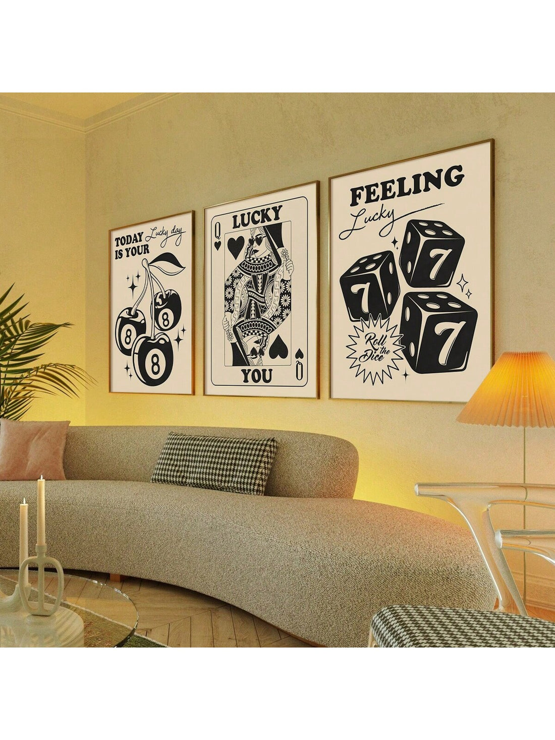 Add a touch of vintage charm to your home with this 3-piece canvas wall art set featuring poker and cherry themed designs. In classic black and white, this set will bring a stylish and playful feel to any room. You'll feel like you hit the jackpot with this decor!