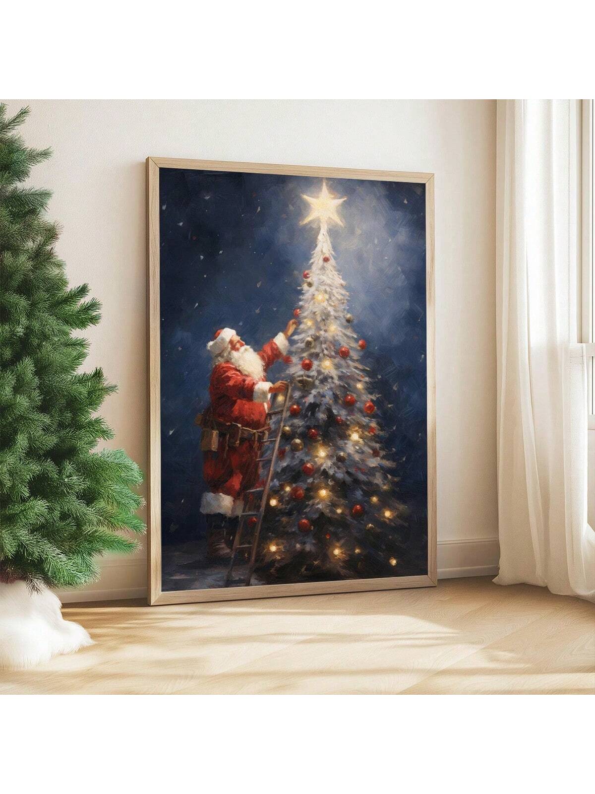 Bring holiday cheer to your home with this playful Festive Canvas Wall Art featuring Santa Claus and a charming Christmas tree. Perfect for brightening up any room, it adds a joyful touch to your seasonal decor and sparks laughter and smiles during the holidays. Easy to hang, this vibrant piece is an instant way to make your space merry and bright.