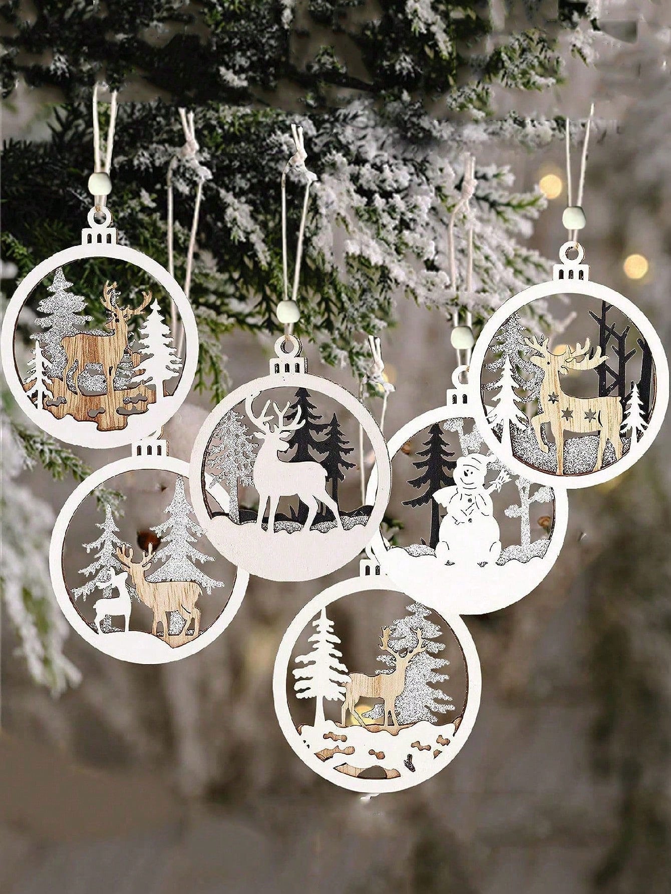 Enhance your holiday decor with Festive Charm, a 6-piece wooden Christmas tree ornament set. Made from high-quality materials, these ornaments are durable and add a touch of nature to your festive decorations. Perfect for any Christmas tree, these ornaments will bring warmth and charm to your home.