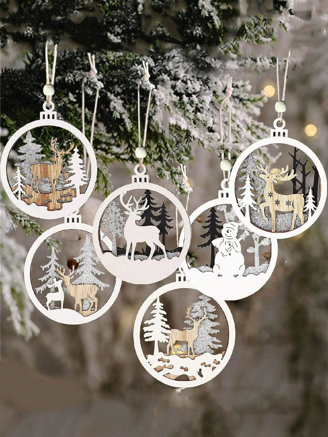 Enhance your holiday decor with Festive Charm, a 6-piece wooden Christmas tree ornament set. Made from high-quality materials, these ornaments are durable and add a touch of nature to your festive decorations. Perfect for any Christmas tree, these ornaments will bring warmth and charm to your home.