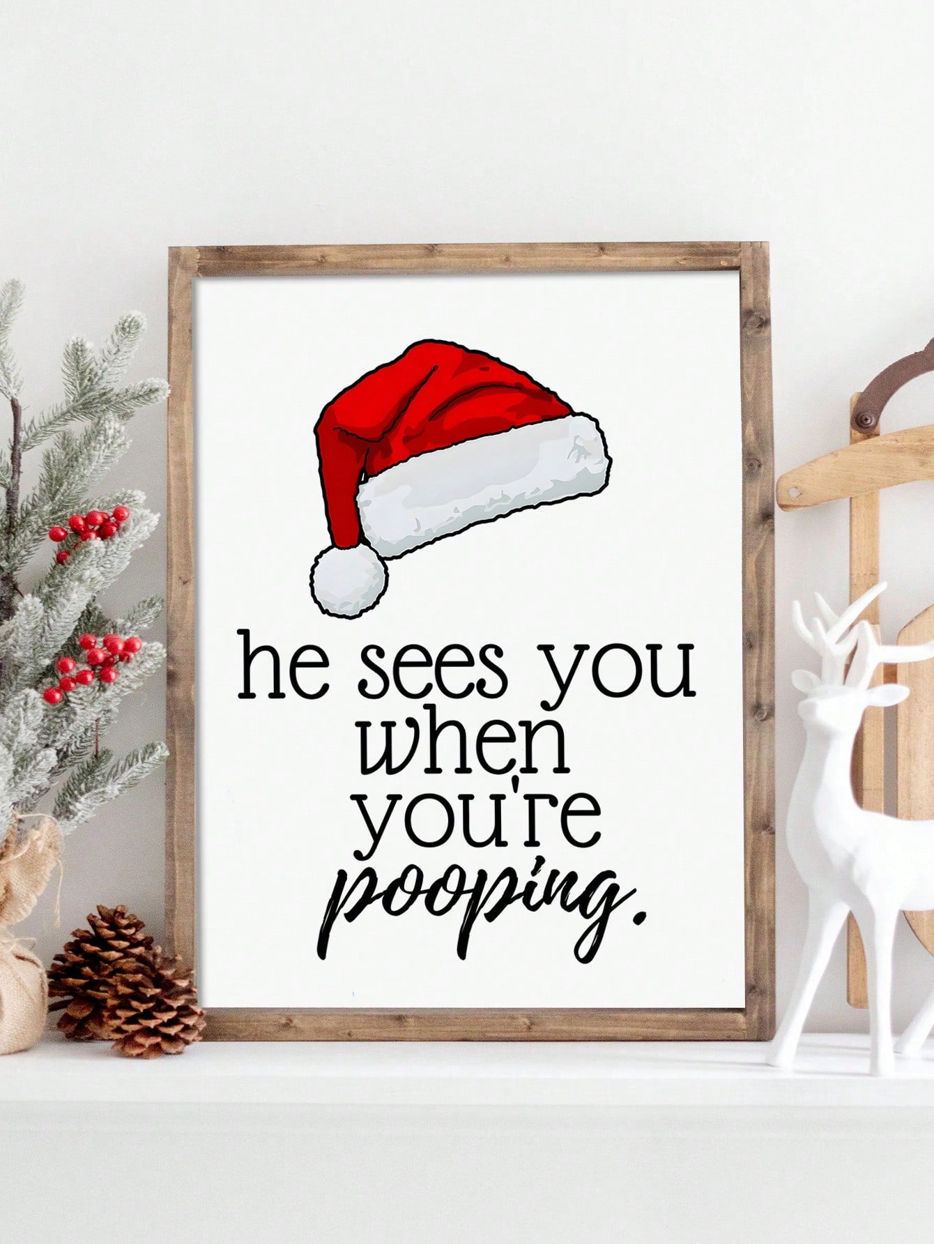 Looking for a unique and humorous way to decorate your bathroom this holiday season? Look no further than our Festive Christmas Bathroom Decoration - Funny Canvas Print for Wall. Made with high-quality canvas, this print is the perfect addition to any bathroom for a touch of holiday cheer.