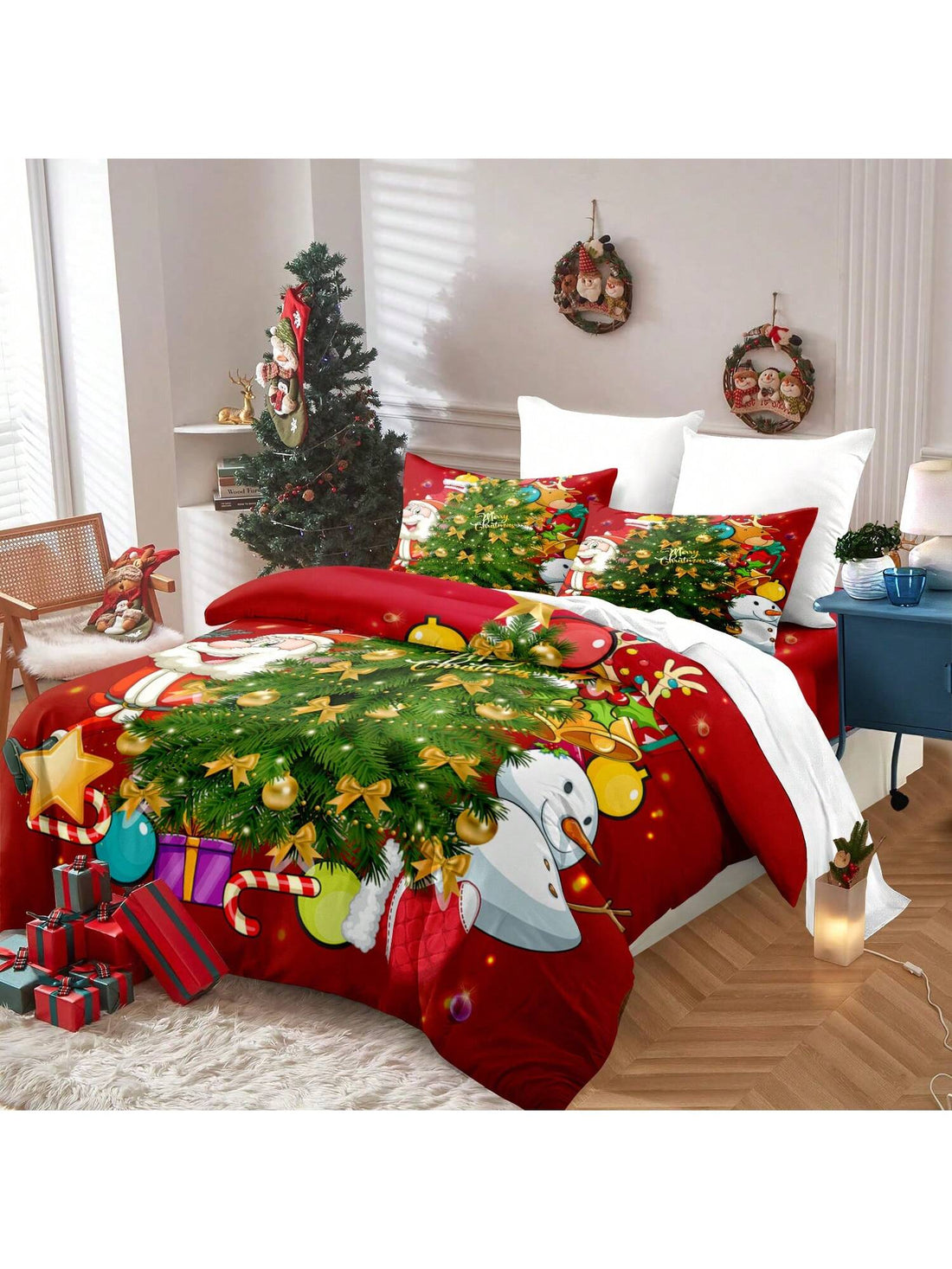 Create a cozy and festive atmosphere in your bedroom with our Christmas Tree Patchwork Duvet Cover Set. Featuring a patchwork design of holiday-themed patterns, this set is perfect for all seasons. Made with soft, durable materials, it will keep you warm and comfortable while adding a touch of holiday spirit to your decor.