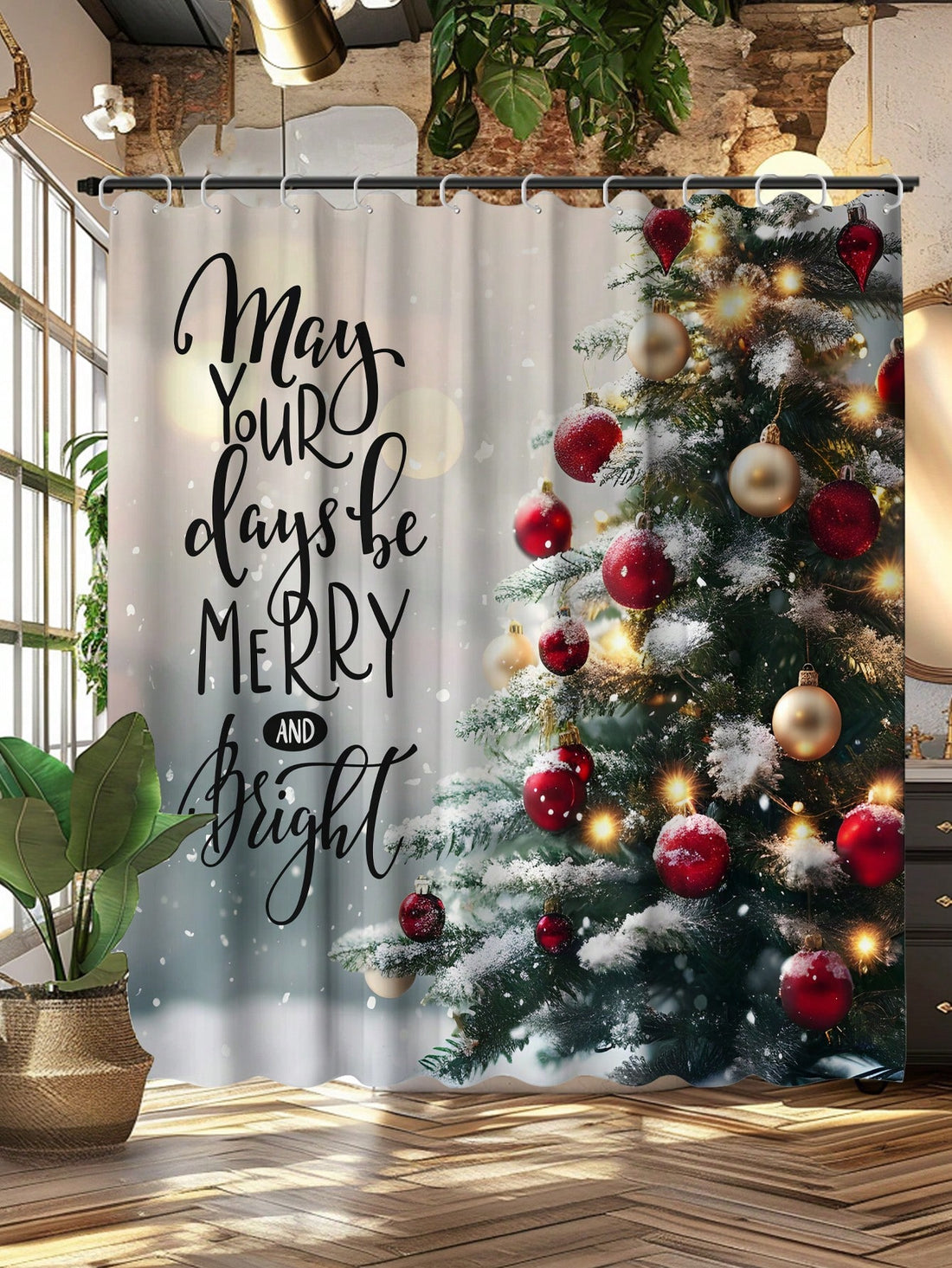 Add a touch of holiday cheer to your bathroom with our Festive Christmas Tree Shower Curtain! Made with waterproof and mildew resistant material, this shower curtain will last for years to come. And with included hooks and grommets, it's easy to install. Bring some festive spirit to your daily routine!