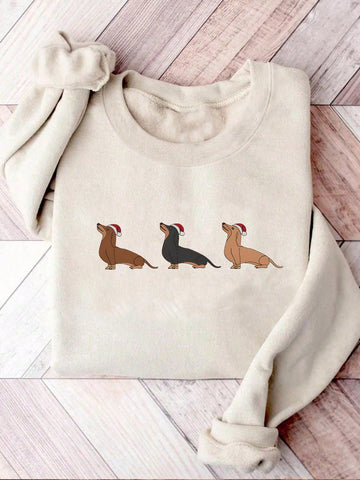 Introducing Festive Dachshund Delight - the perfect addition to your ugly Christmas sweater collection. Expertly embroidered with festive dachshunds, this sweater is sure to make a statement. Made for women, it's both cozy and stylish, adding a touch of holiday joy to any outfit.