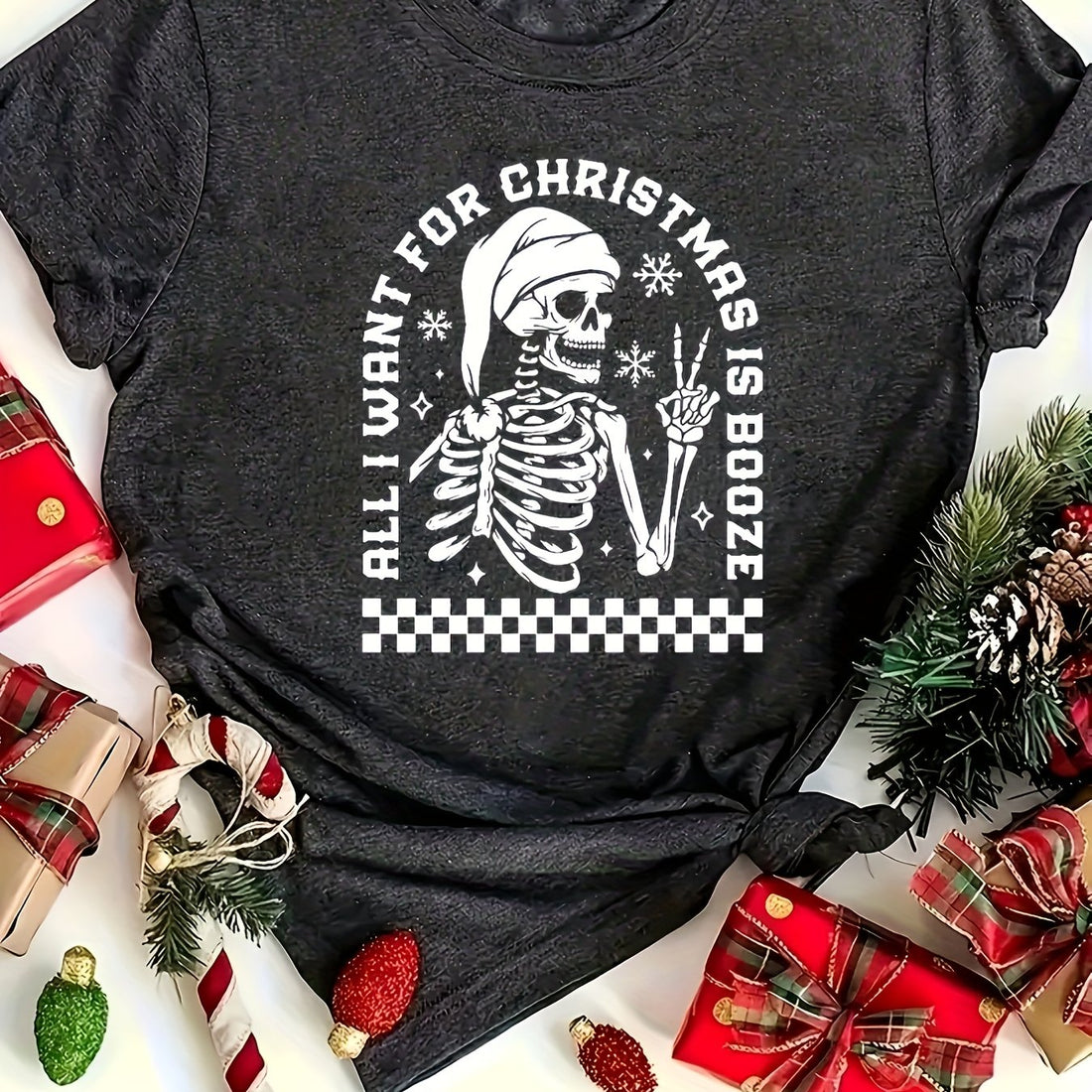 Feeling festive? Dress up in style with our Christmas Scissorhands Skeleton Round Neck T-Shirt for Women! Made with high-quality materials, this t-shirt features a unique design that is perfect for the holiday season. Stand out from the crowd and spread the holiday cheer with this must-have addition to your wardrobe.