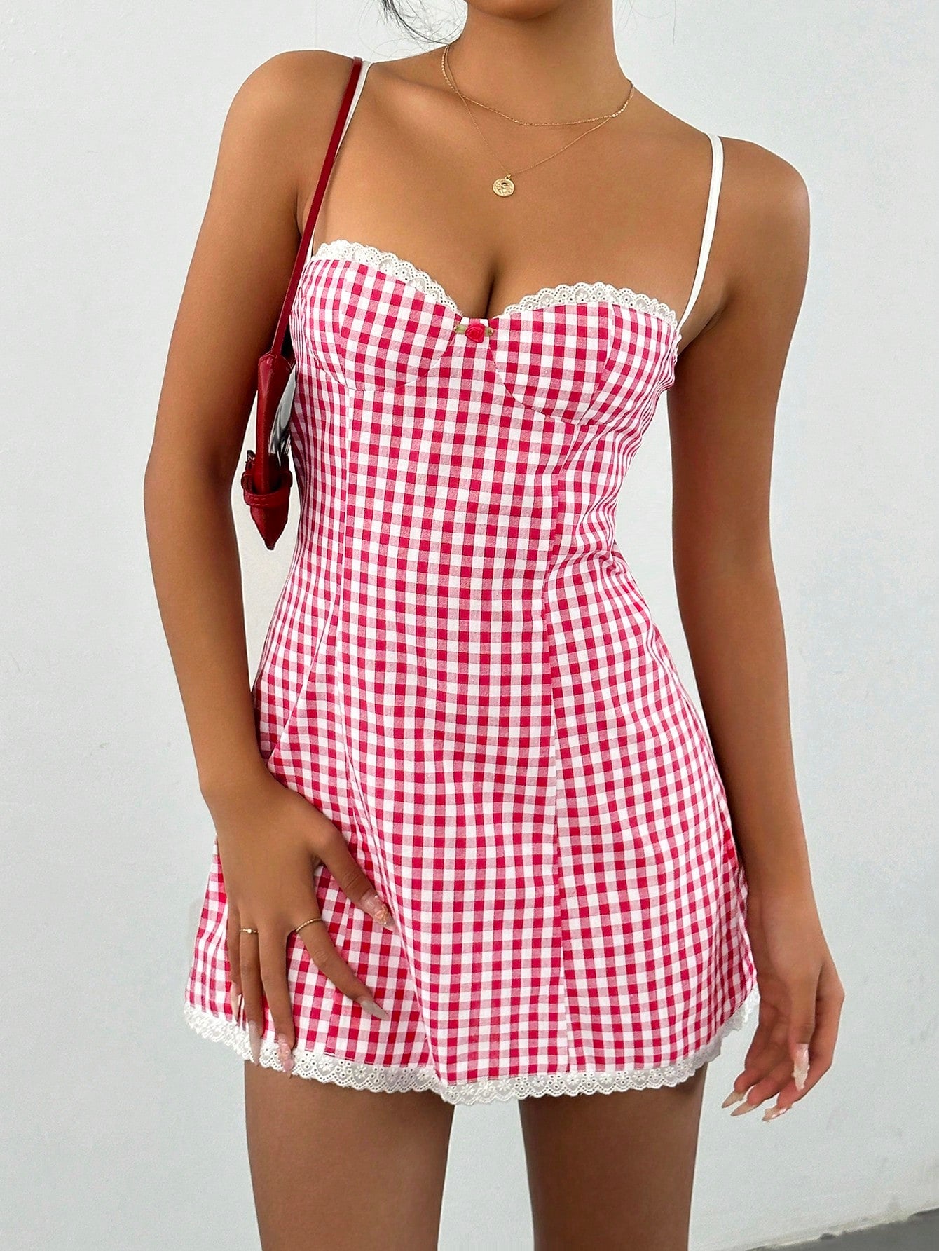 Festive Flair: Women's Christmas Red & White Plaid Ruffle Trim Mini Dr – Canary Houze